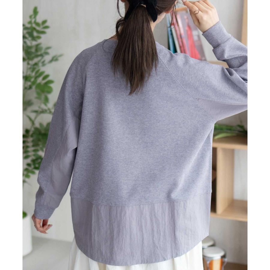 NAVY トレーナー レディース 綿混 異素材切替え クルーネック