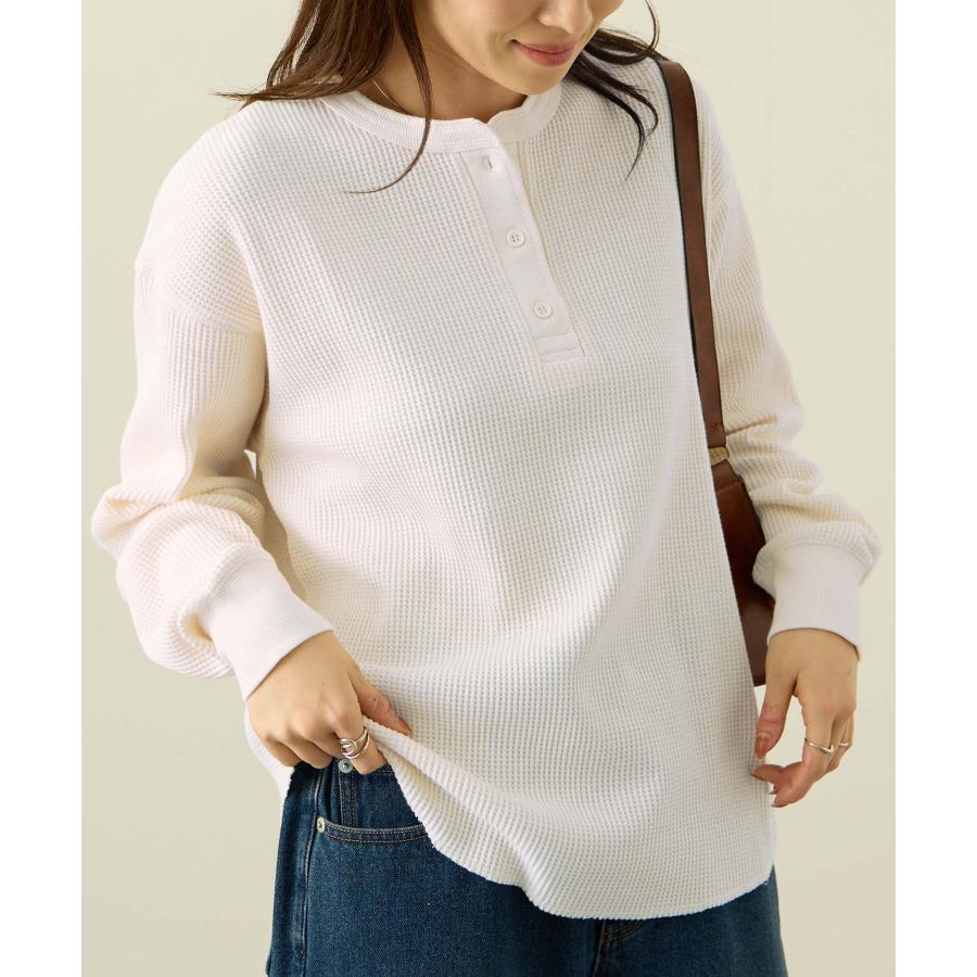 NAVY Tシャツ レディース 長袖 ロンT 綿100％ コットン ワッフル 無地