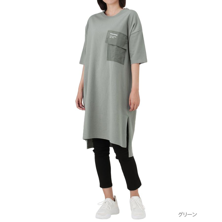 Converse コンバース ワンピース 半袖 Tシャツ クルーネック レディース ブランドロゴ ポケット ゆったり Mac House マックハウス 通販 Paypayモール