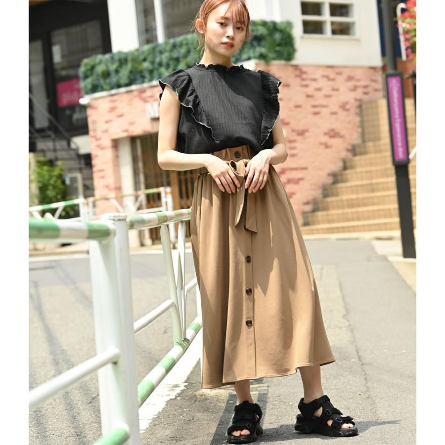 NAVY ノースリーブ Tシャツ レディース 配色 透け感 シアー フリル