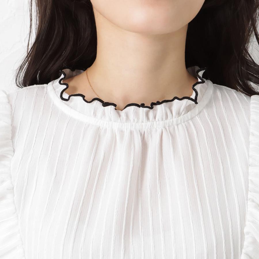 NAVY ノースリーブ Tシャツ レディース 配色 透け感 シアー フリル