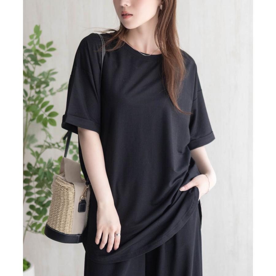NAVY Tシャツ レディース 半袖 チュニック 接触冷感 ひんやり 前後差丈