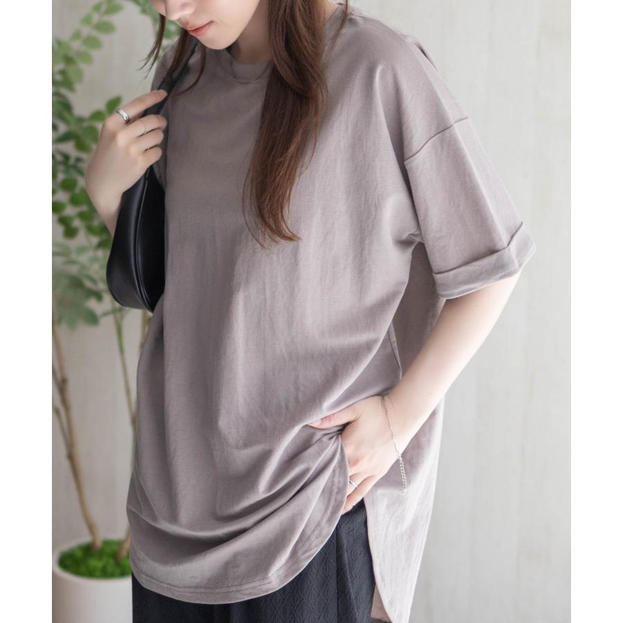 NAVY Tシャツ レディース 半袖 チュニック 接触冷感 ひんやり 前後差丈