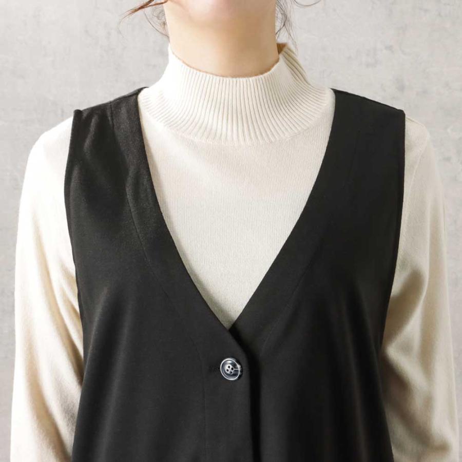 NAVY ジレ ロング レディース 無地 サイドスリット フロントボタン