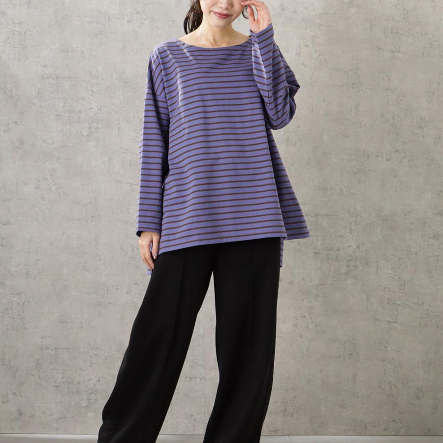 長袖Tシャツ レディース ボーダー サイドスリット 前後差 ボート