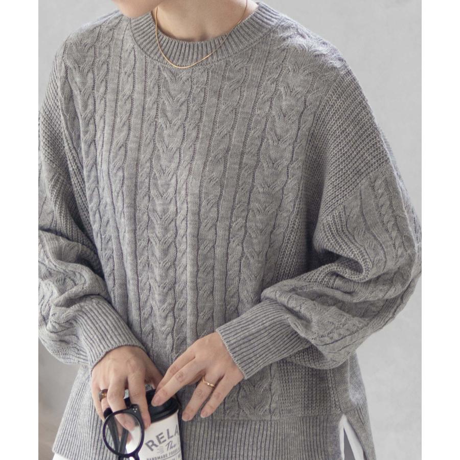 NAVY ニット セーター レディース フェイクレイヤード ケーブル編み