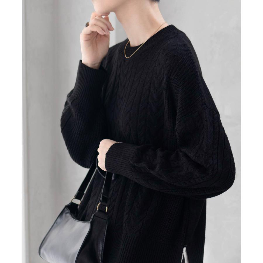 NAVY ニット セーター レディース フェイクレイヤード ケーブル編み