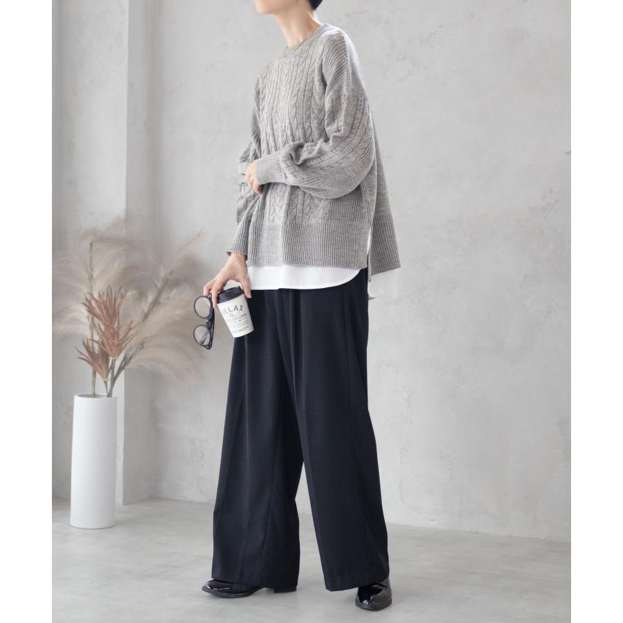 NAVY ニット セーター レディース フェイクレイヤード ケーブル編み