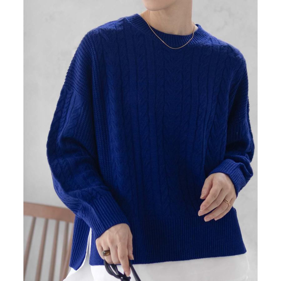 NAVY ニット セーター レディース フェイクレイヤード ケーブル編み
