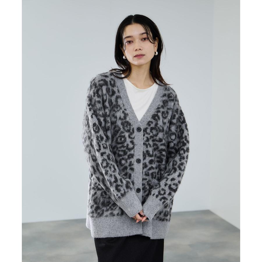 ニット カーディガン レディース シャギー ゆったり レオパード柄
