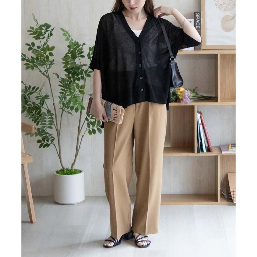 NAVY カーディガン レディース 5分袖 Vネック ポンチョシルエット