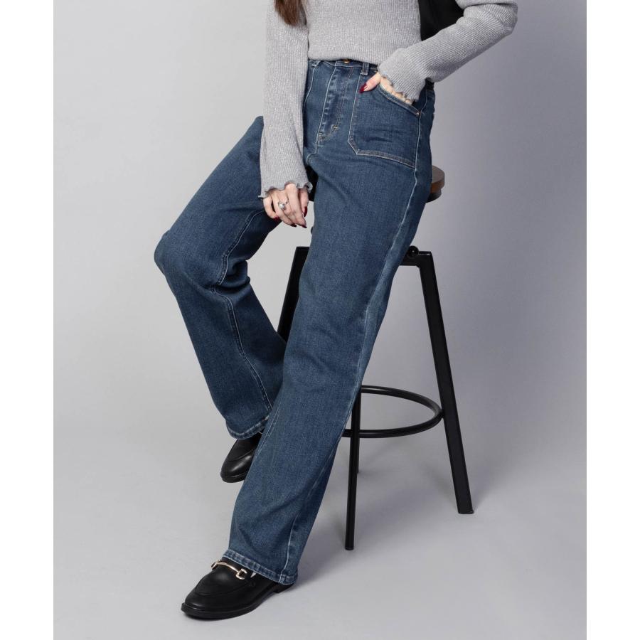 mina pertinent のダークブルー ボタンフライ デニム C17（シーセブンティーン） デニムパンツ レディース ワイドパンツ