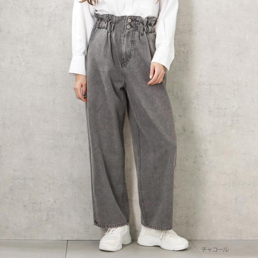 美品☆pelleqぺレック　ハイウエストバックギャザーデニムパンツ 38 NAVY（ファッション） デニムパンツ レディース ウエストゴム