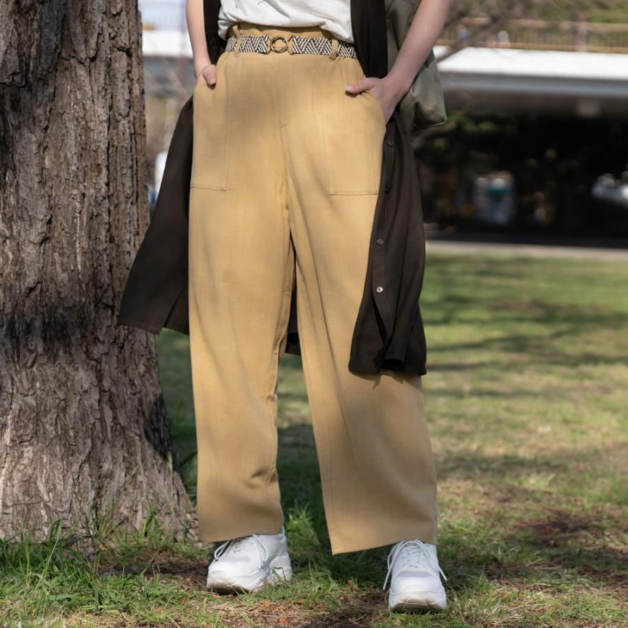 ワイドパンツ レディース レーヨン 麻 無地 ベルト付き ポケット 春 夏 おしゃれ 可愛い シンプル ロングパンツ ベイカーパンツ ボトムス :02321201300:Mac-House(マックハウス) 通販 ワイドパンツ カジュアル 麻 ブラック レーヨン 無地 ガウチョ シンプル 黒