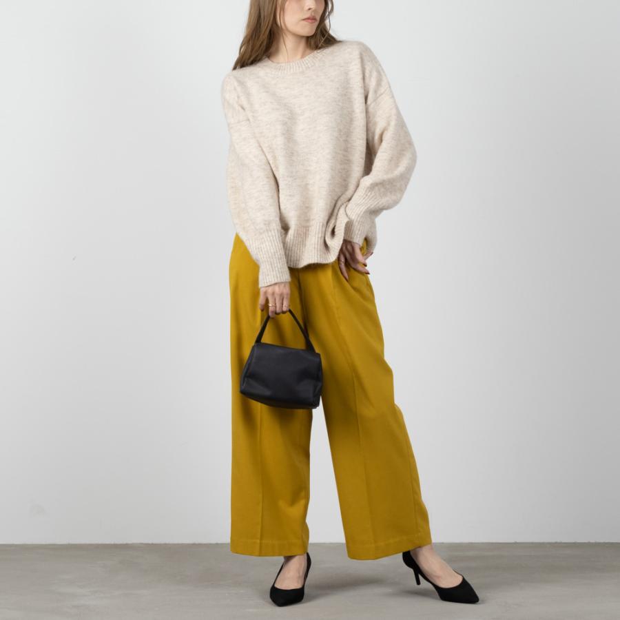 NAVY 裏起毛 ワイドパンツ レディース ストレッチ センタープレス 無地