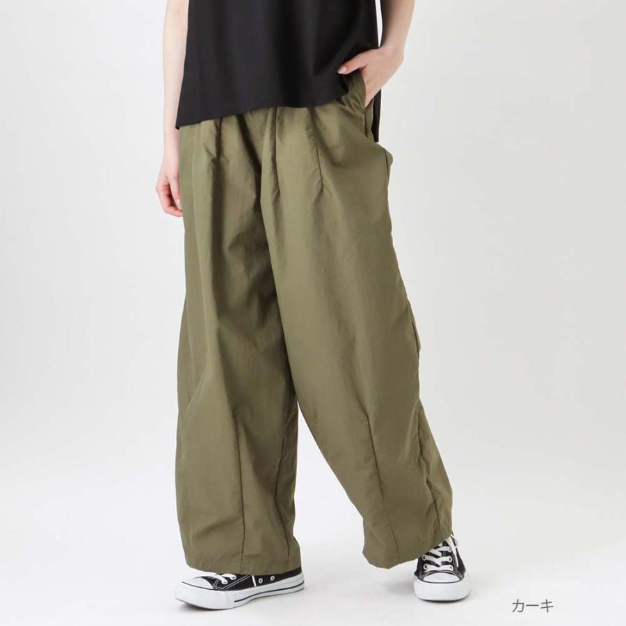 NAVY ワイドパンツ カーゴパンツ レディース 耐久性 無地 ウエストゴム