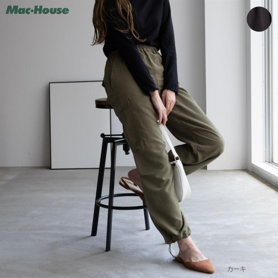 NAVY カーゴパンツ レディース 無地 ウエストゴム イージーパンツ