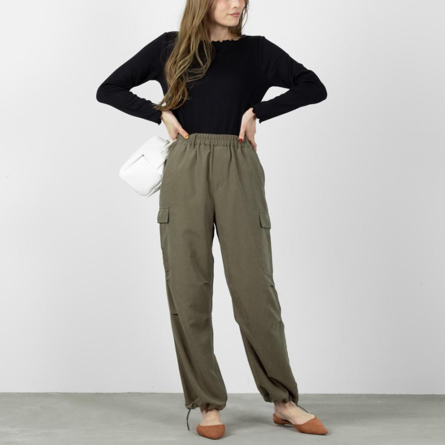 NAVY カーゴパンツ レディース 無地 ウエストゴム イージーパンツ