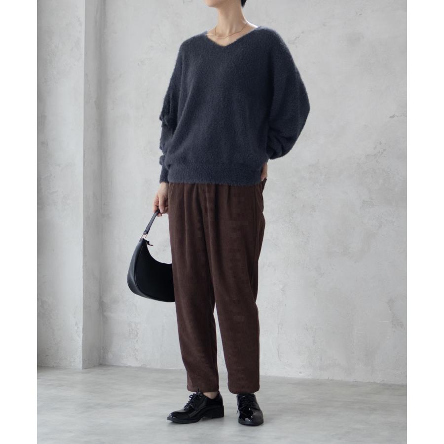 NAVY テーパードパンツ レディース コーデュロイ ウエストゴム 紐