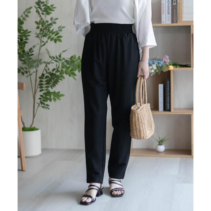 テーパードパンツ レディース 接触冷感 ストレッチ ウエストゴム 紐