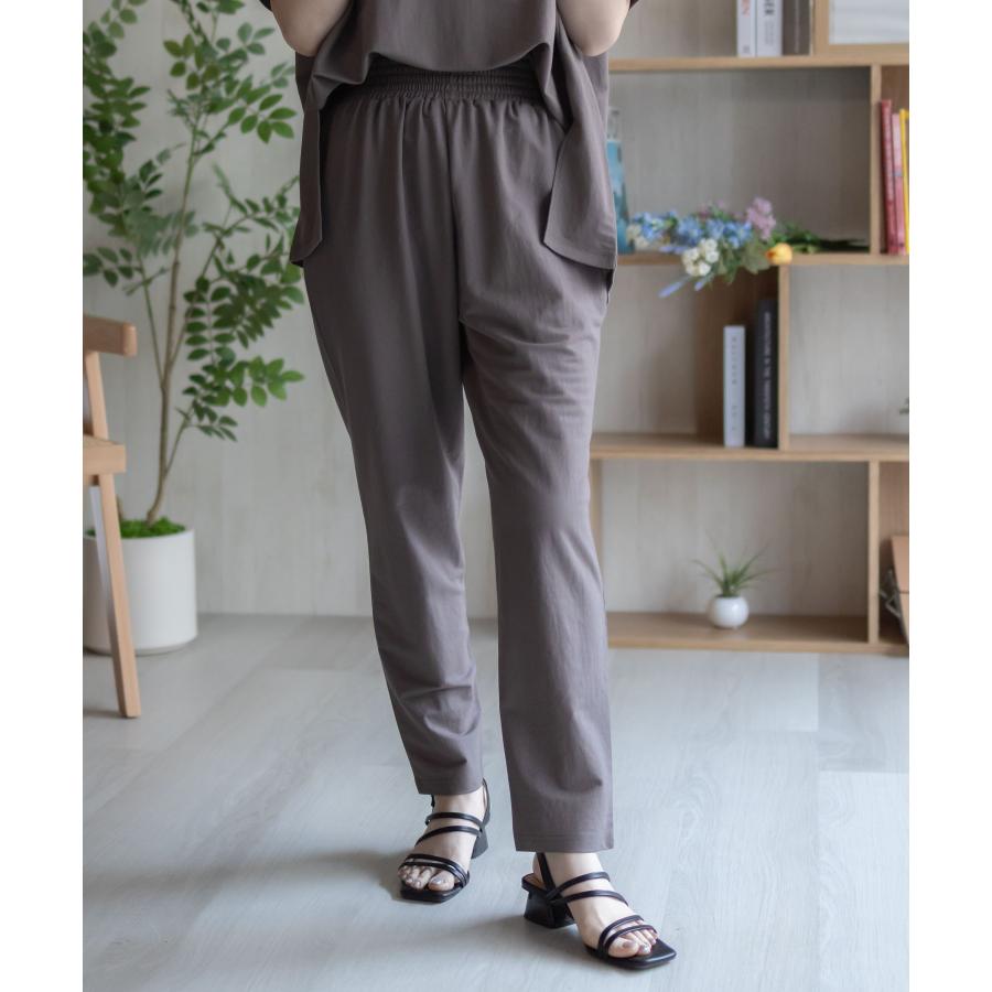 テーパードパンツ レディース 接触冷感 ストレッチ ウエストゴム 紐 