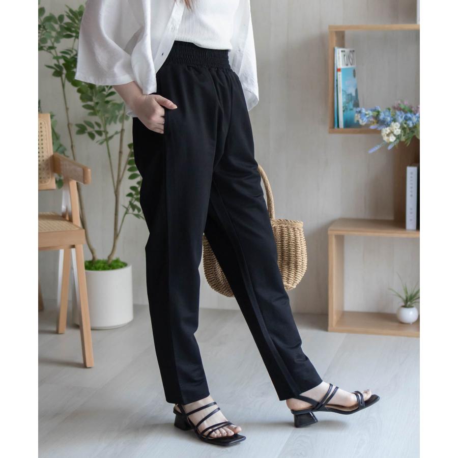 テーパードパンツ レディース 接触冷感 ストレッチ ウエストゴム 紐