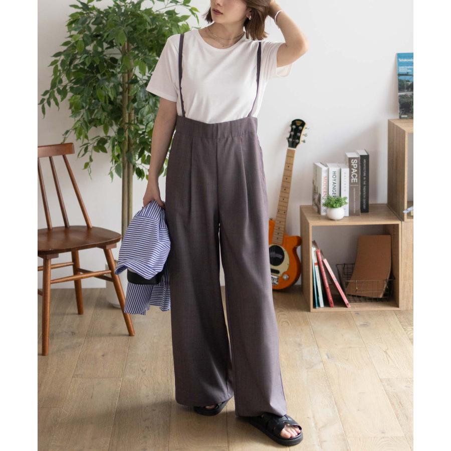 NAVY サロペット 半袖Tシャツ アンサンブル レディース ワイドパンツ