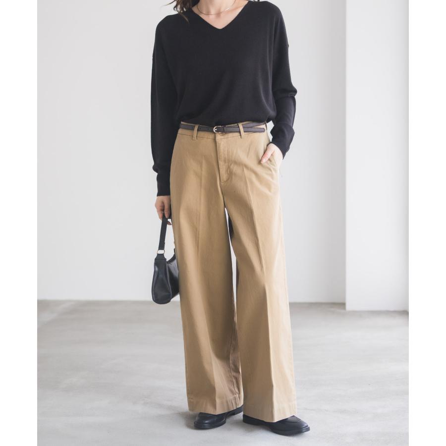 マッキー❗️pushpush チノパンツ　タグあり　箱あり　ワイド NAVY チノパンツ レディース ワイドパンツ ストレッチ フロントタック