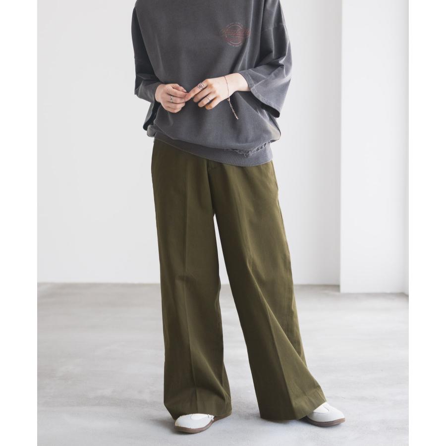 NAVY チノパンツ レディース ワイドパンツ ストレッチ フロントタック