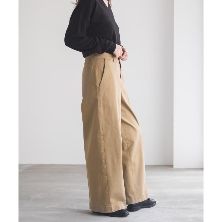 NAVY チノパンツ レディース ワイドパンツ ストレッチ フロントタック