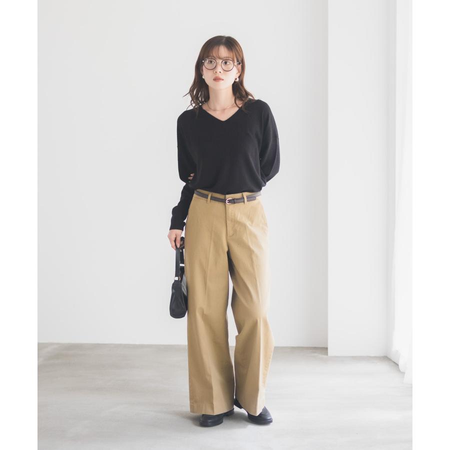 NAVY チノパンツ レディース ワイドパンツ ストレッチ フロントタック