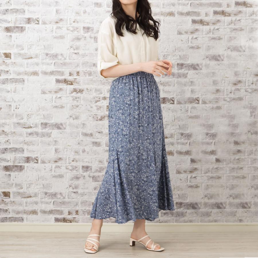NAVY フレアスカート レディース レーヨン 裏地付き 総柄 花柄 小花柄