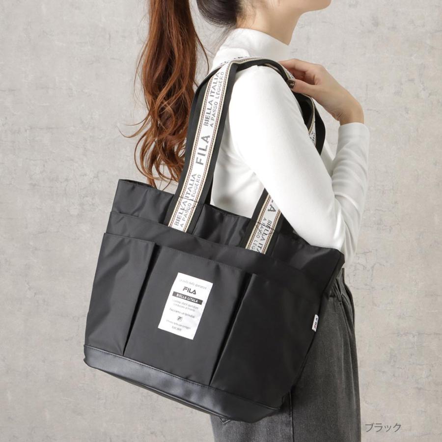 【FILA】 フィラ ブラック 総柄 ポケット マチあり トートバック FILA フィラ トートバッグ 軽量 耐久性 収納力抜群 内ポケット