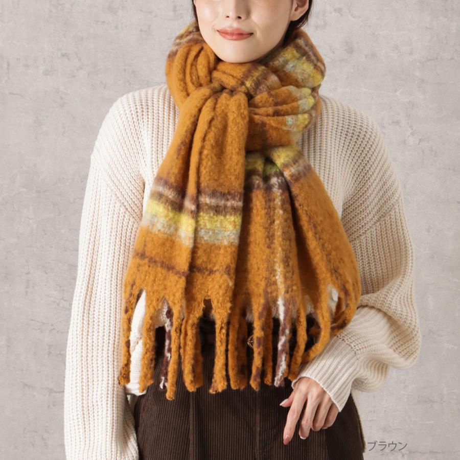 NAVY ストール マフラー レディース 起毛 防寒 手洗い可 チェック柄