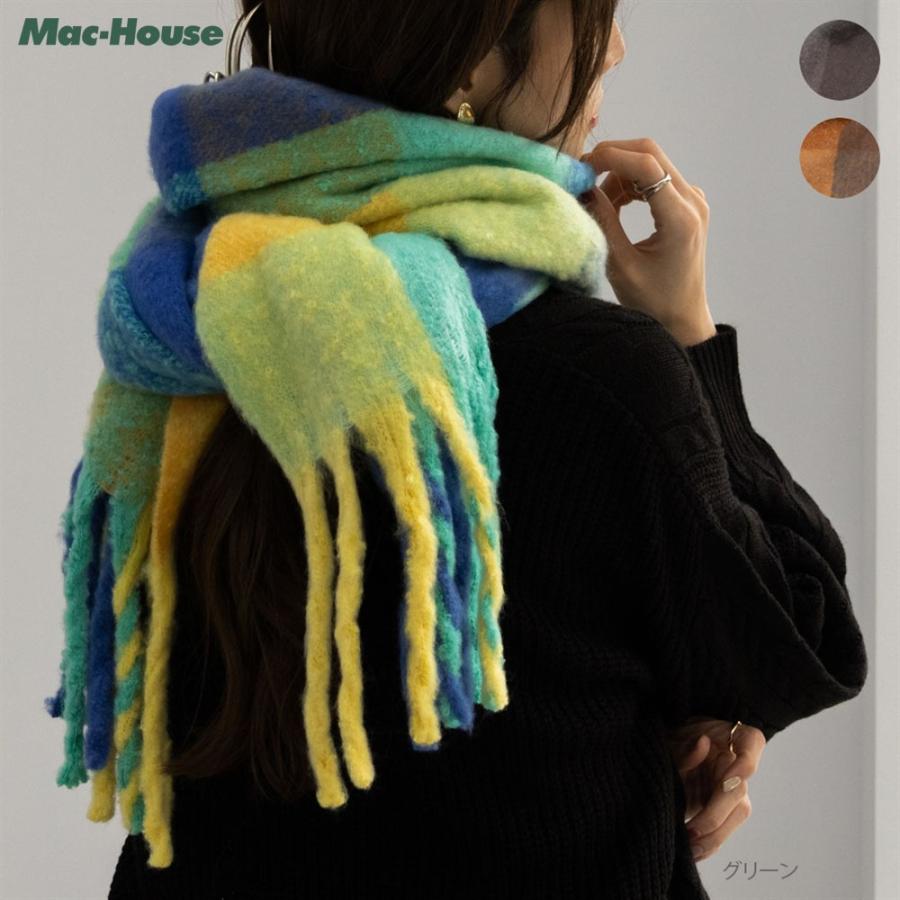 NAVY マフラー レディース ストール 静電気抑制 防寒 チェック柄