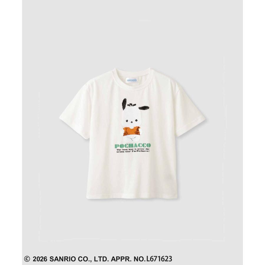MORABITO ホワイト ロゴ刺繍　スパンコールTシャツ 半袖　38 sanrio（サンリオ） サンリオキャラクターズ ポチャッコ Tシャツ 子供