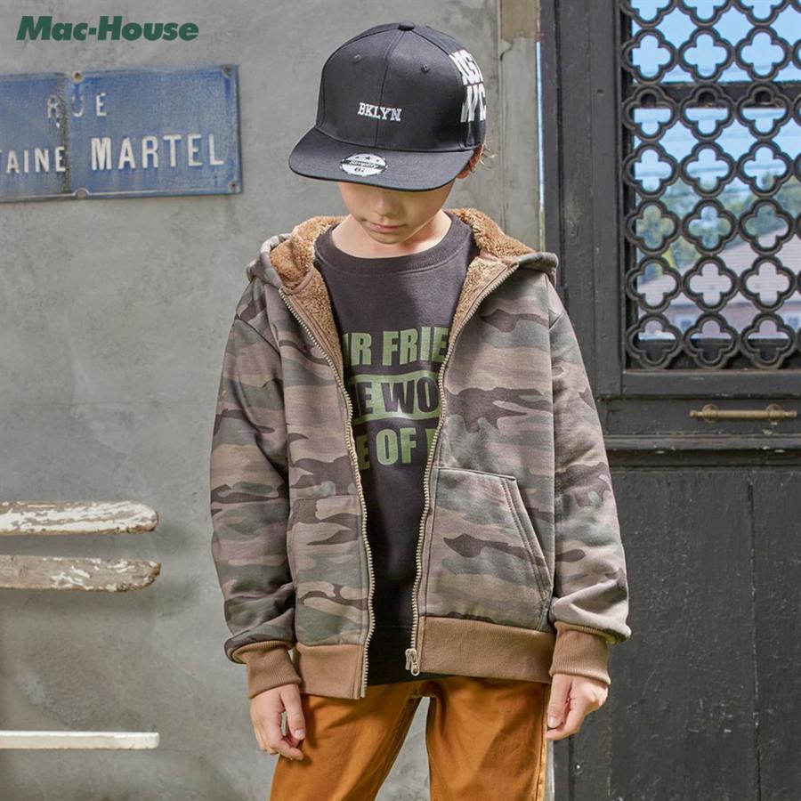 NAVY 温℃ 裏ボア総柄ジップアップパーカー 子供服 男の子 キッズ