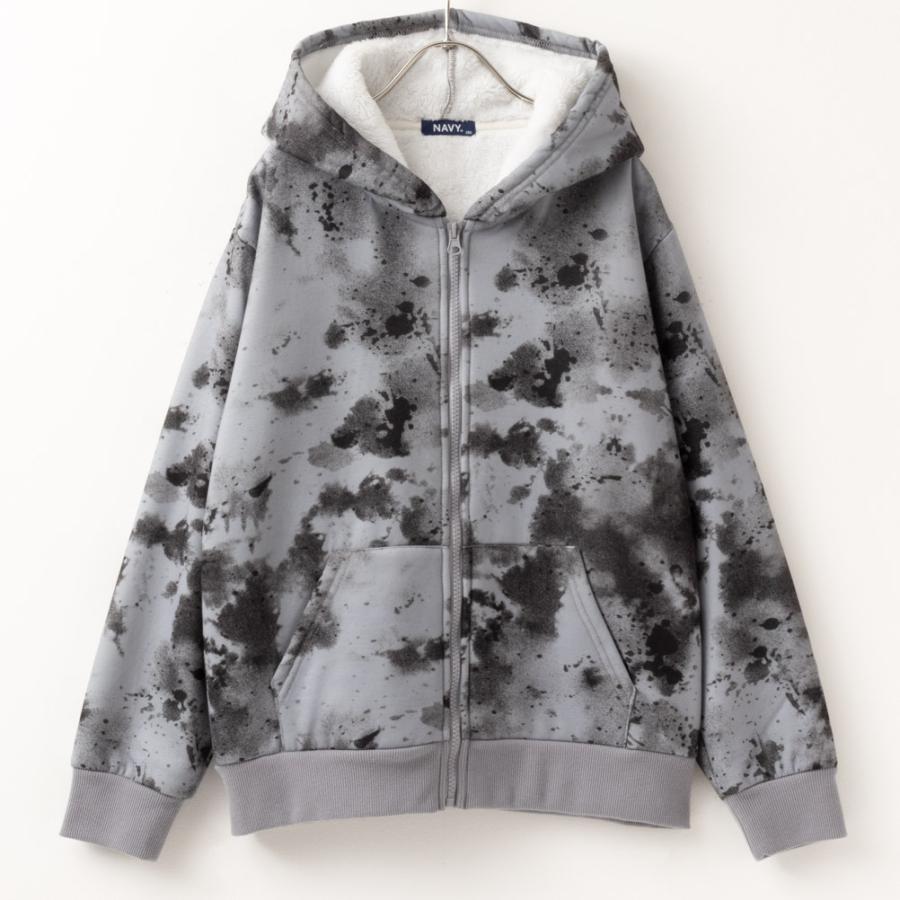NAVY 温℃ 裏ボア総柄ジップアップパーカー 子供服 男の子 キッズ