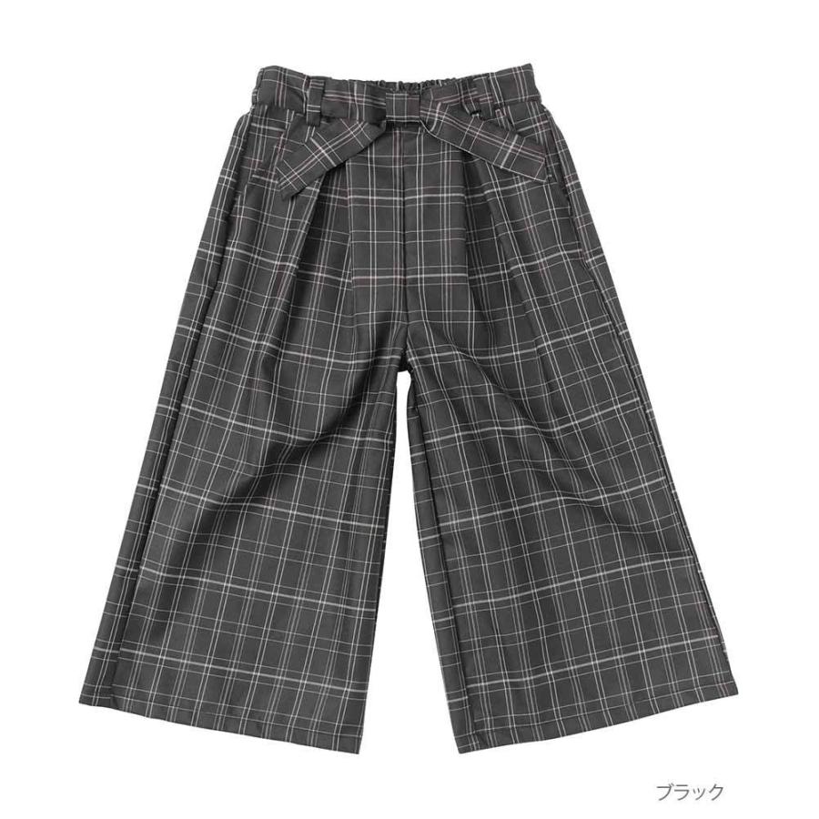 ガウチョパンツ キッズ チェック柄 ポケット ウエスト ベルト風 