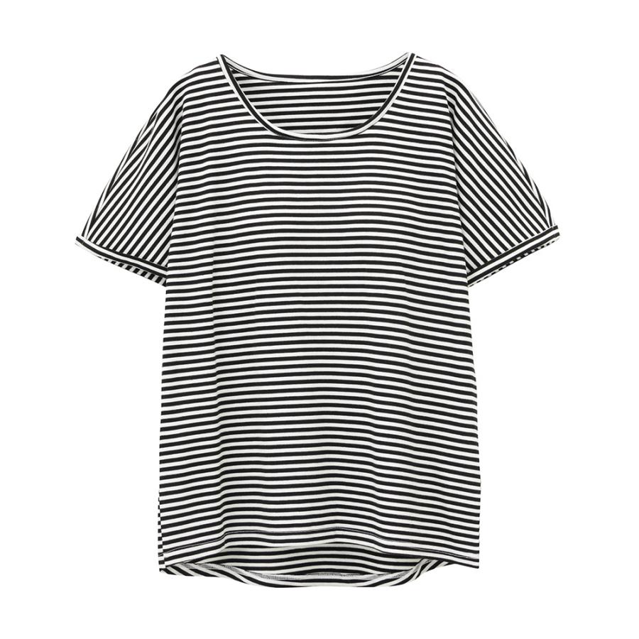 Tシャツ ブラトップ レディース カップ付き インナーシャツ ストレッチ 吸汗 速乾 抗菌防臭 下着 動きやすい 薄手 無地 ボーダー Uネック | ブランド登録なし | 07