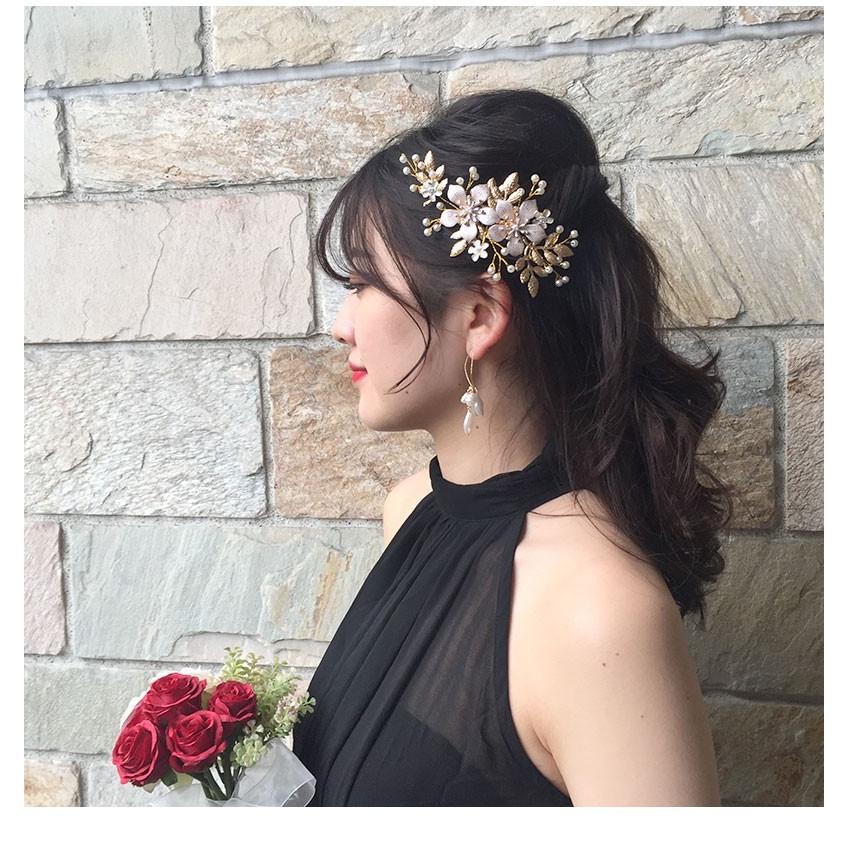 ウェディング ヘアアクセサリー結婚式 フラワー リーフ コーム ヘッド