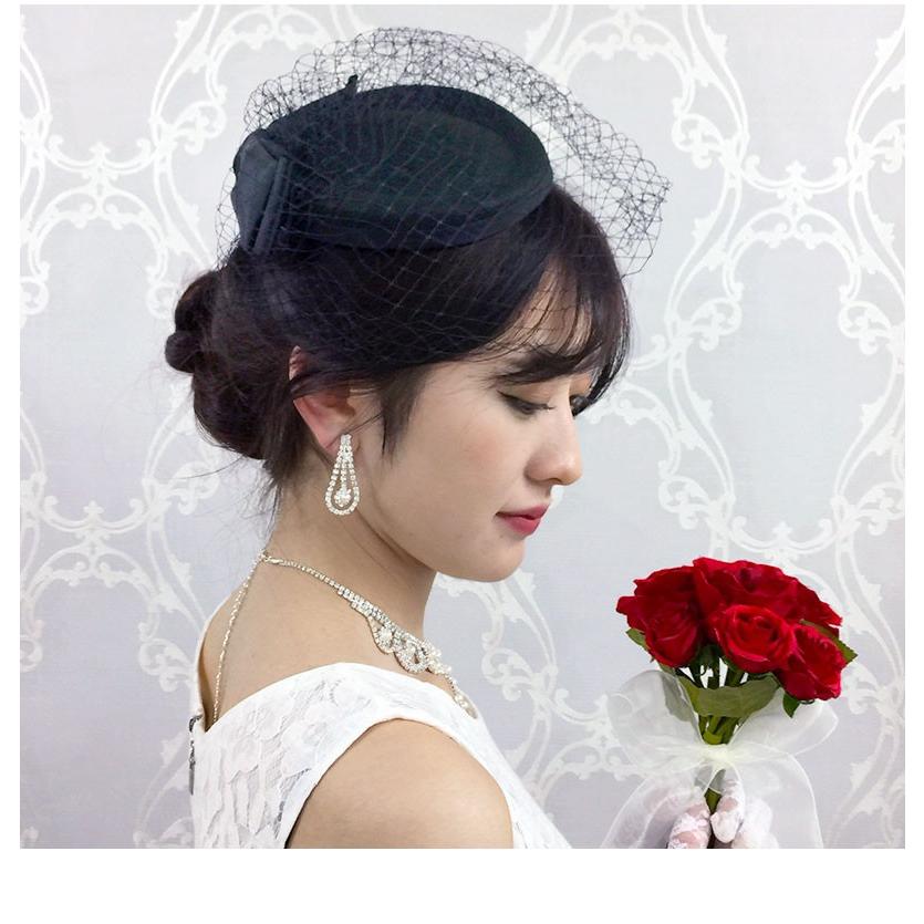 ウェディング ヘッドドレス ヘアアクセサリー 結婚式 チュール ブライダル トーク帽 髪飾り 帽子 カクテルハット リボン 華やか 花嫁 二次会 小物 cl008｜machree-ys｜06