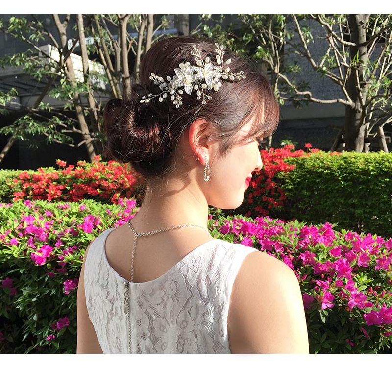 ウェディング ヘッドドレス ヘアアクセサリー 結婚式 ブライダル コーム 髪飾り ビジュー パール フラワー 花 リーフ 小枝 シルバー ヘアー 和装 co003 |  | 02