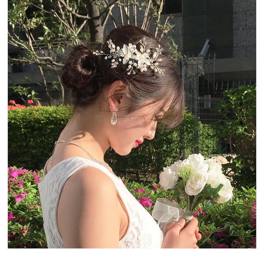ウェディング ヘッドドレス ヘアアクセサリー 結婚式 ブライダル コーム 髪飾り ビジュー パール フラワー 花 リーフ 小枝 シルバー ヘアー 和装 co003 |  | 03