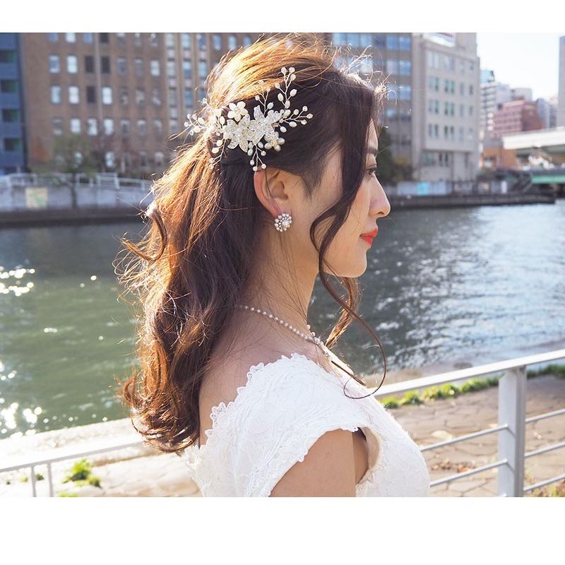 ウェディング ヘッドドレス ヘアアクセサリー 結婚式 ブライダル コーム 髪飾り ビジュー パール フラワー 花 リーフ 小枝 シルバー ヘアー 和装 co003 |  | 04