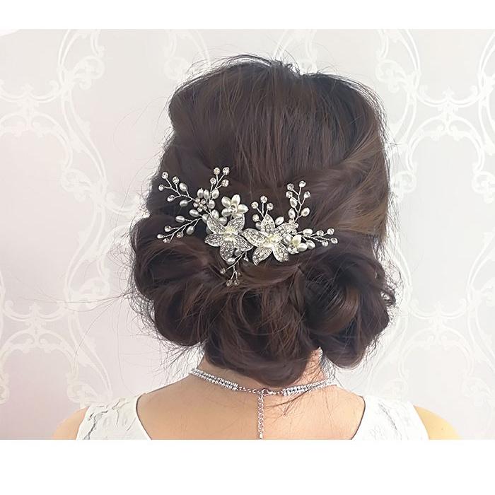 ウェディング ヘッドドレス ヘアアクセサリー 結婚式 ブライダル コーム 髪飾り ビジュー パール フラワー 花 リーフ 小枝 シルバー ヘアー 和装 co003 |  | 05