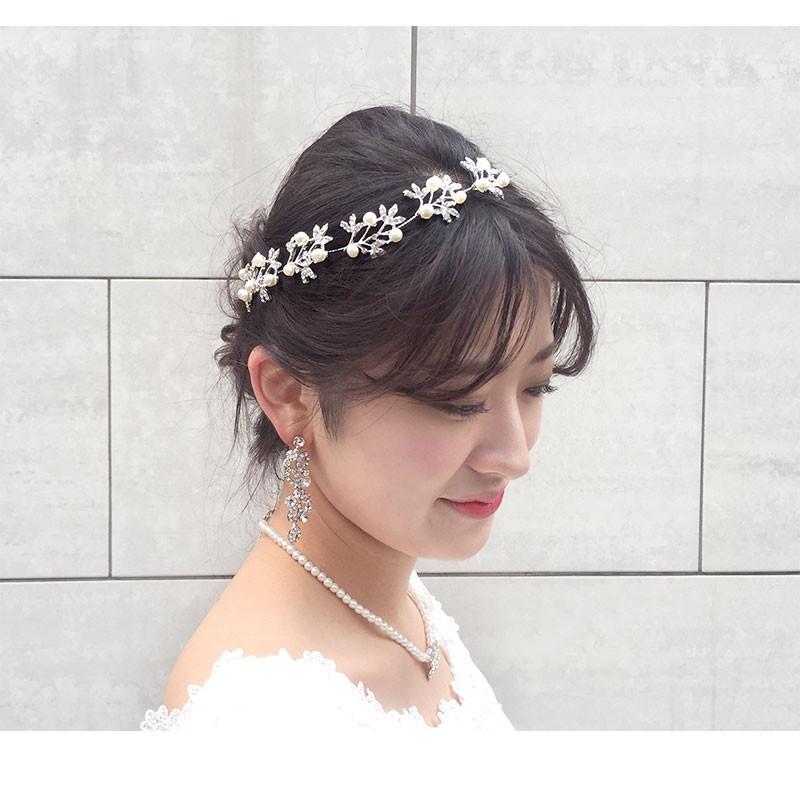 ヘッドドレス ヘアアクセサリー バックカチューシャ リーフ 葉っぱ 小枝 ティアラ パール ビジュー  髪飾り ウェディング ブライダル 結婚式 二次会 pc090 |  | 02