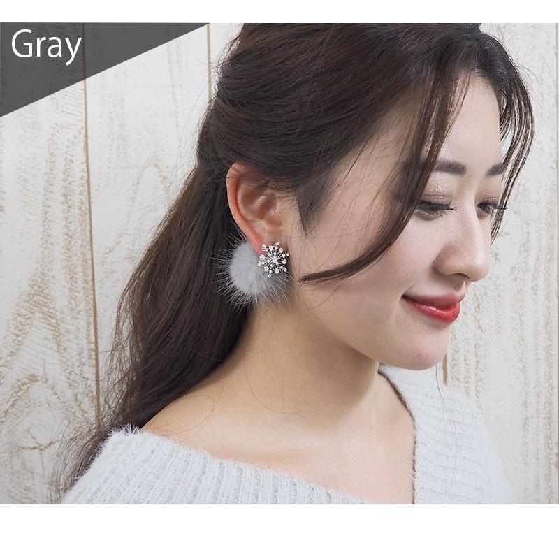 ピアス ミンク ファー バックキャッチ 雪の結晶 スノーフレーク