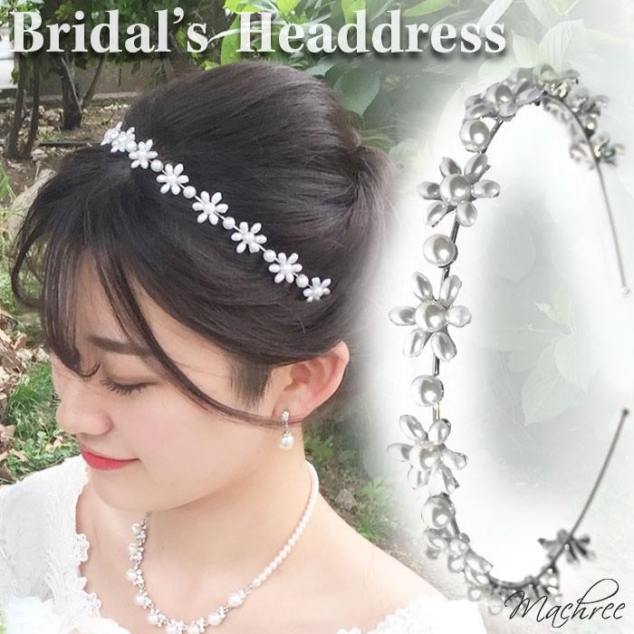 カチューシャ バックカチューシャ フラワー 花 パール ホワイト ヘッド