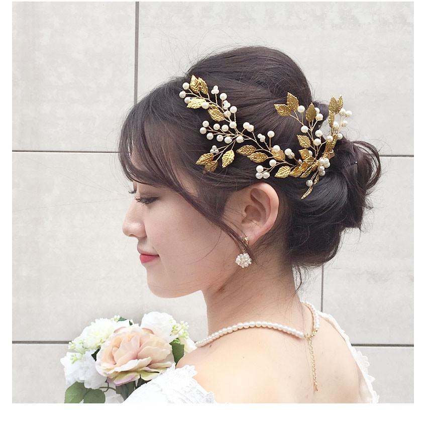 3t❤️ヘッドドレス ゴールドヘアアクセサリーパールブライダルウェディング結婚式